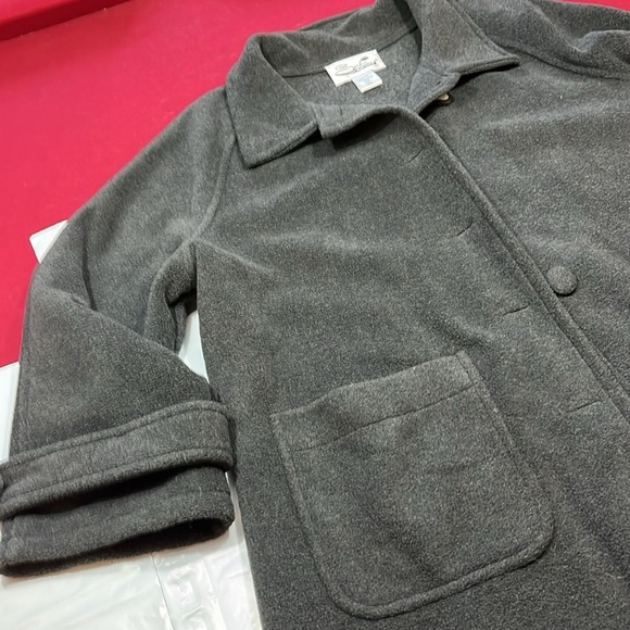 BLACK PEA COAT FLEECE button up JACKET petite XL womens BIG POCKETS dressy warm - Picture 3 of 12